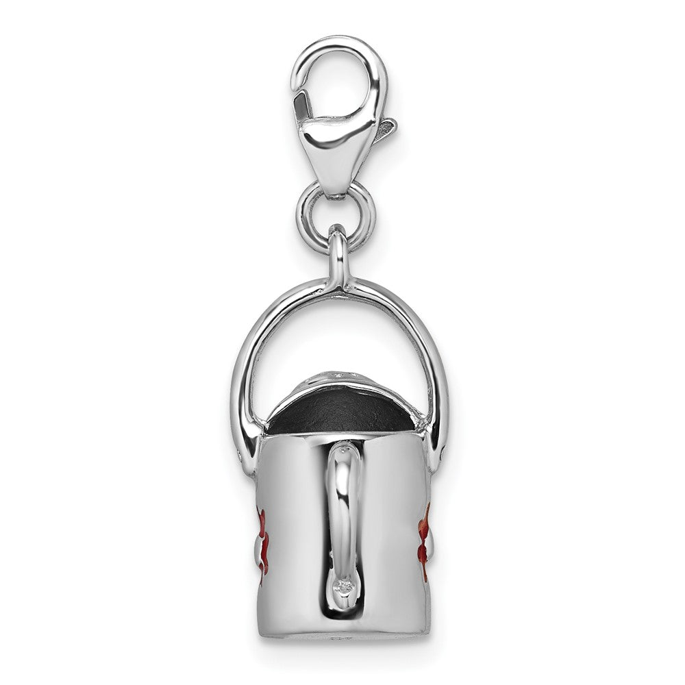 Sterling Silver Amore La Vita Rhodium Plated 3D Enameled Flower Watering Can Charm