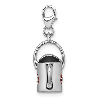 Sterling Silver Amore La Vita Rhodium Plated 3D Enameled Flower Watering Can Charm