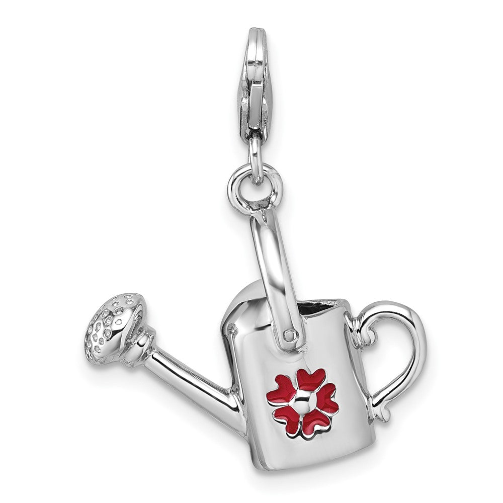 Sterling Silver Amore La Vita Rhodium Plated 3D Enameled Flower Watering Can Charm