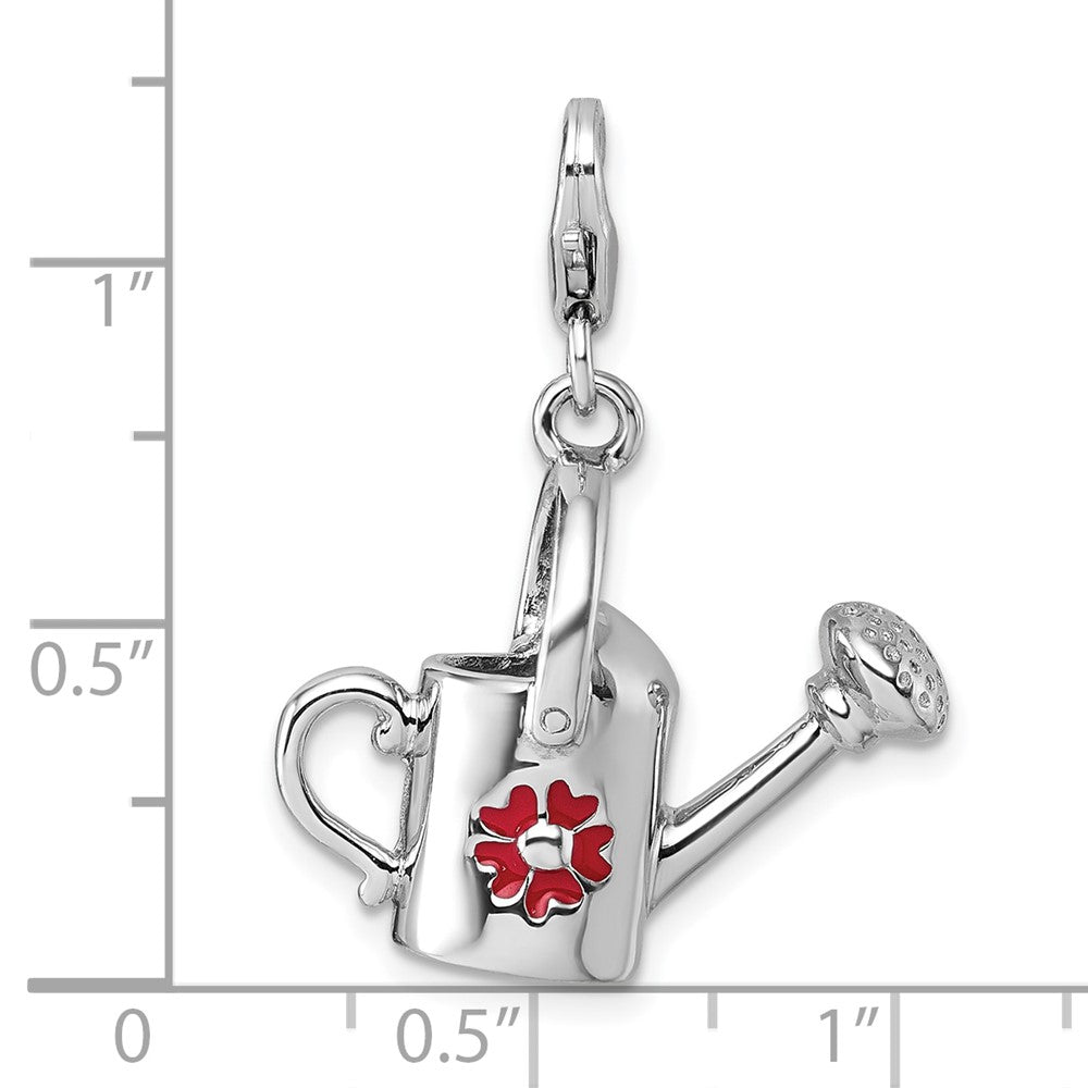 Sterling Silver Amore La Vita Rhodium Plated 3D Enameled Flower Watering Can Charm