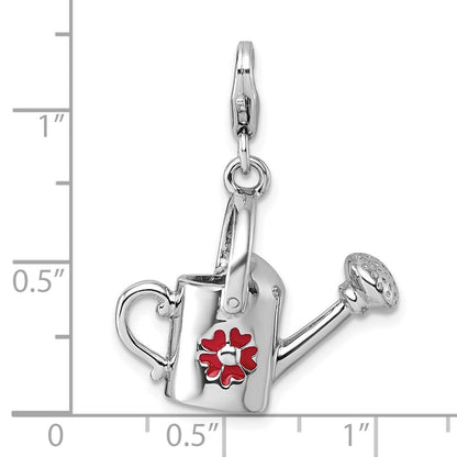 Sterling Silver Amore La Vita Rhodium Plated 3D Enameled Flower Watering Can Charm