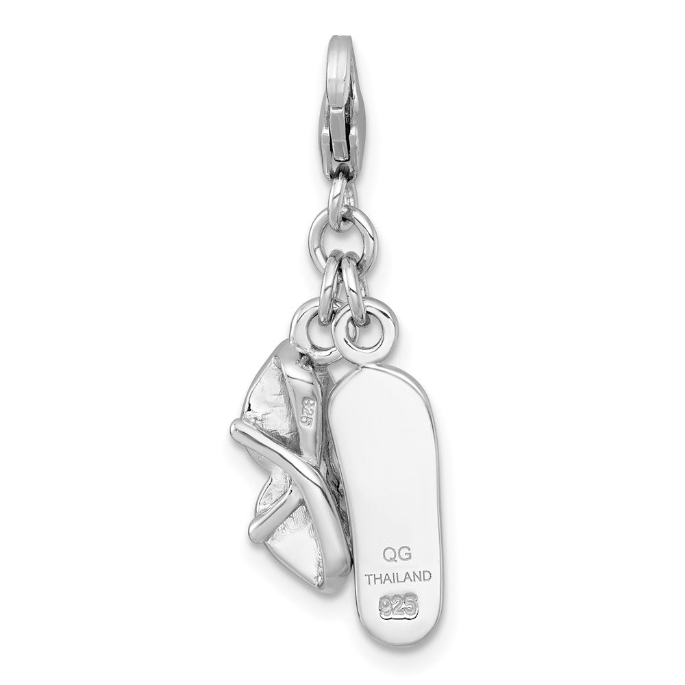 Sterling Silver Amore La Vita Rh-Pl Enameled Sunglasses and Crystal Flip-Flop Charm