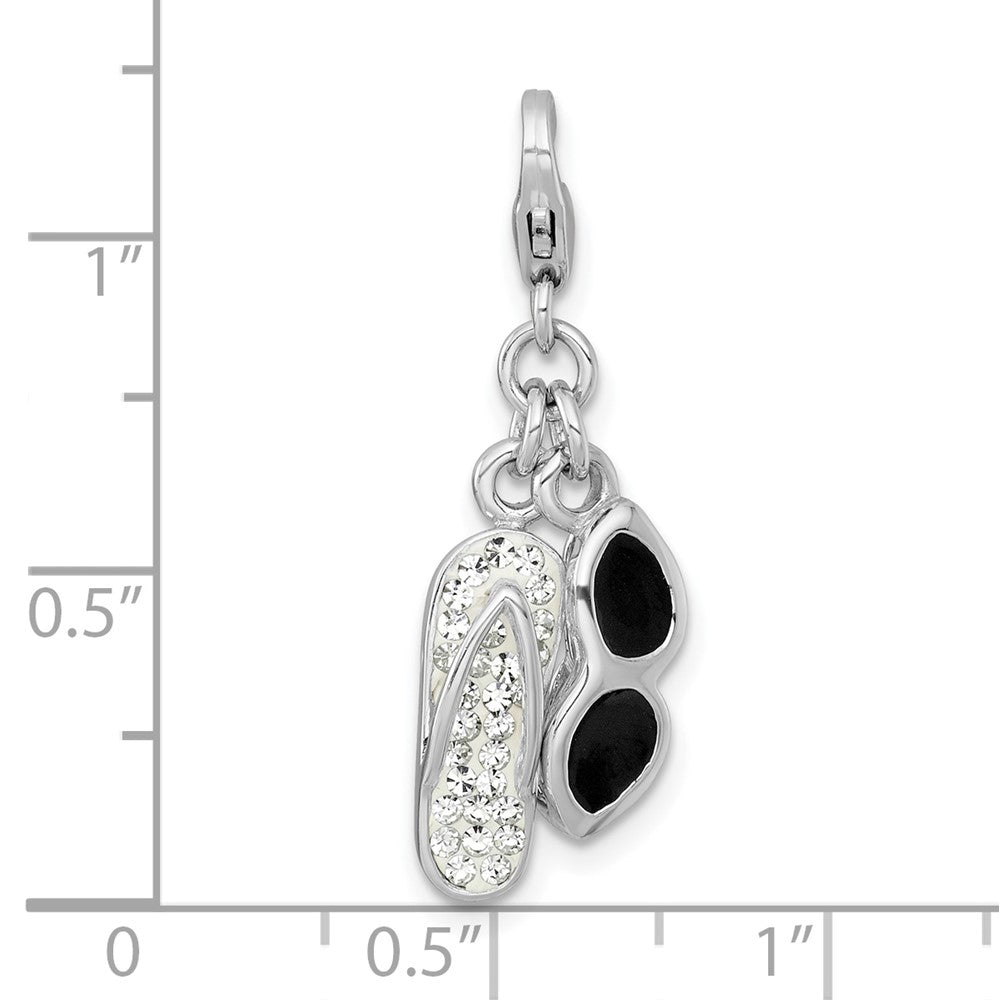 Sterling Silver Amore La Vita Rh-Pl Enameled Sunglasses and Crystal Flip-Flop Charm
