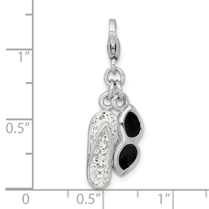Sterling Silver Amore La Vita Rh-Pl Enameled Sunglasses and Crystal Flip-Flop Charm