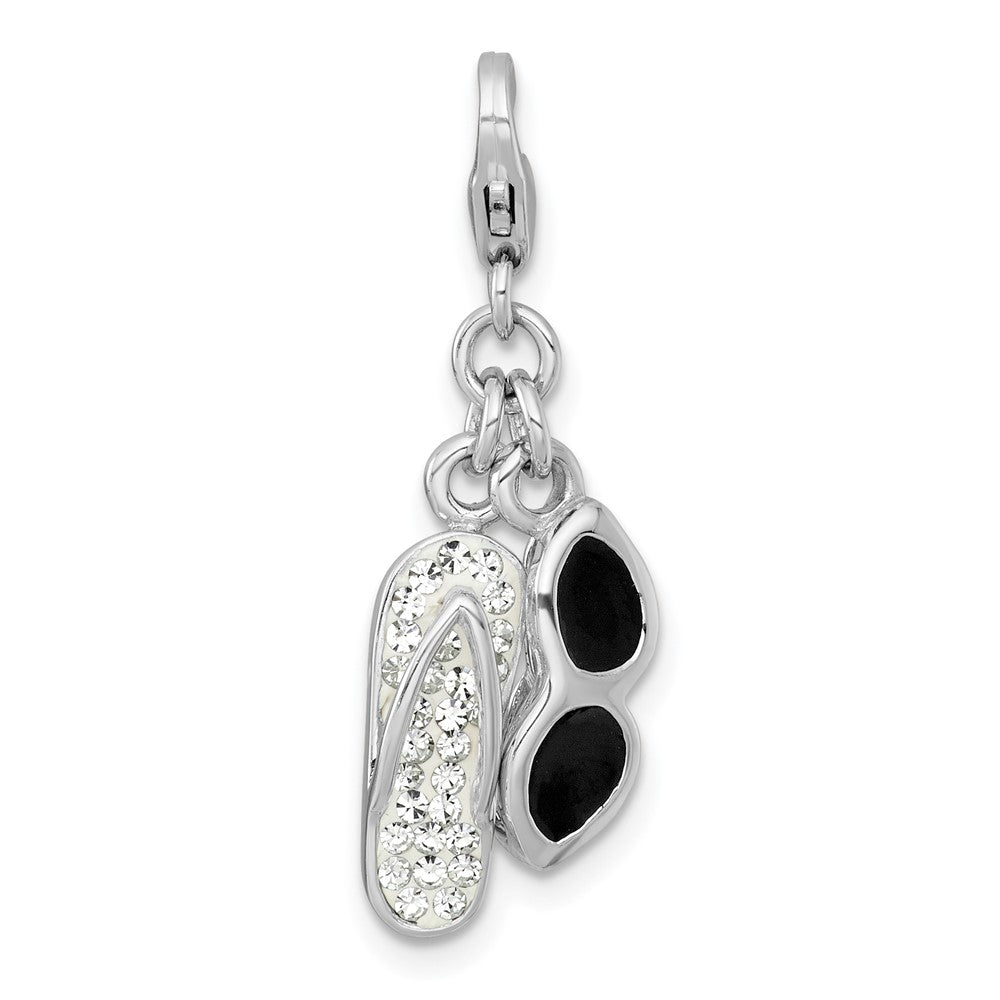 Sterling Silver Amore La Vita Rh-Pl Enameled Sunglasses and Crystal Flip-Flop Charm
