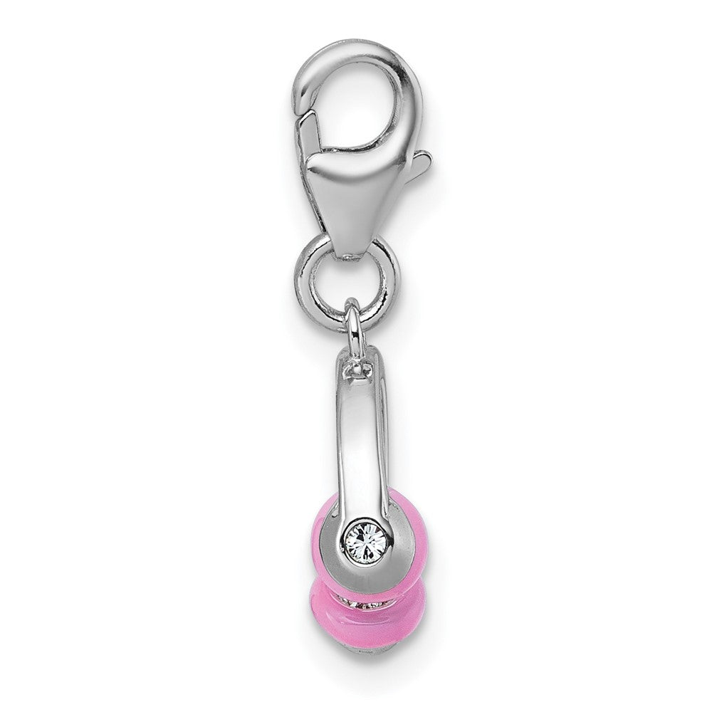 Sterling Silver Amore La Vita Rhodium Plated 3D Enamel W/crystal Headphones Charm