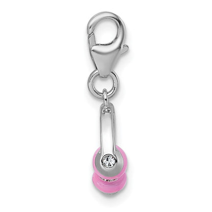 Sterling Silver Amore La Vita Rhodium Plated 3D Enamel W/crystal Headphones Charm
