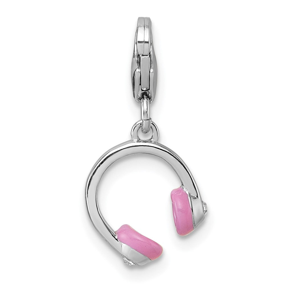 Sterling Silver Amore La Vita Rhodium Plated 3D Enamel W/crystal Headphones Charm