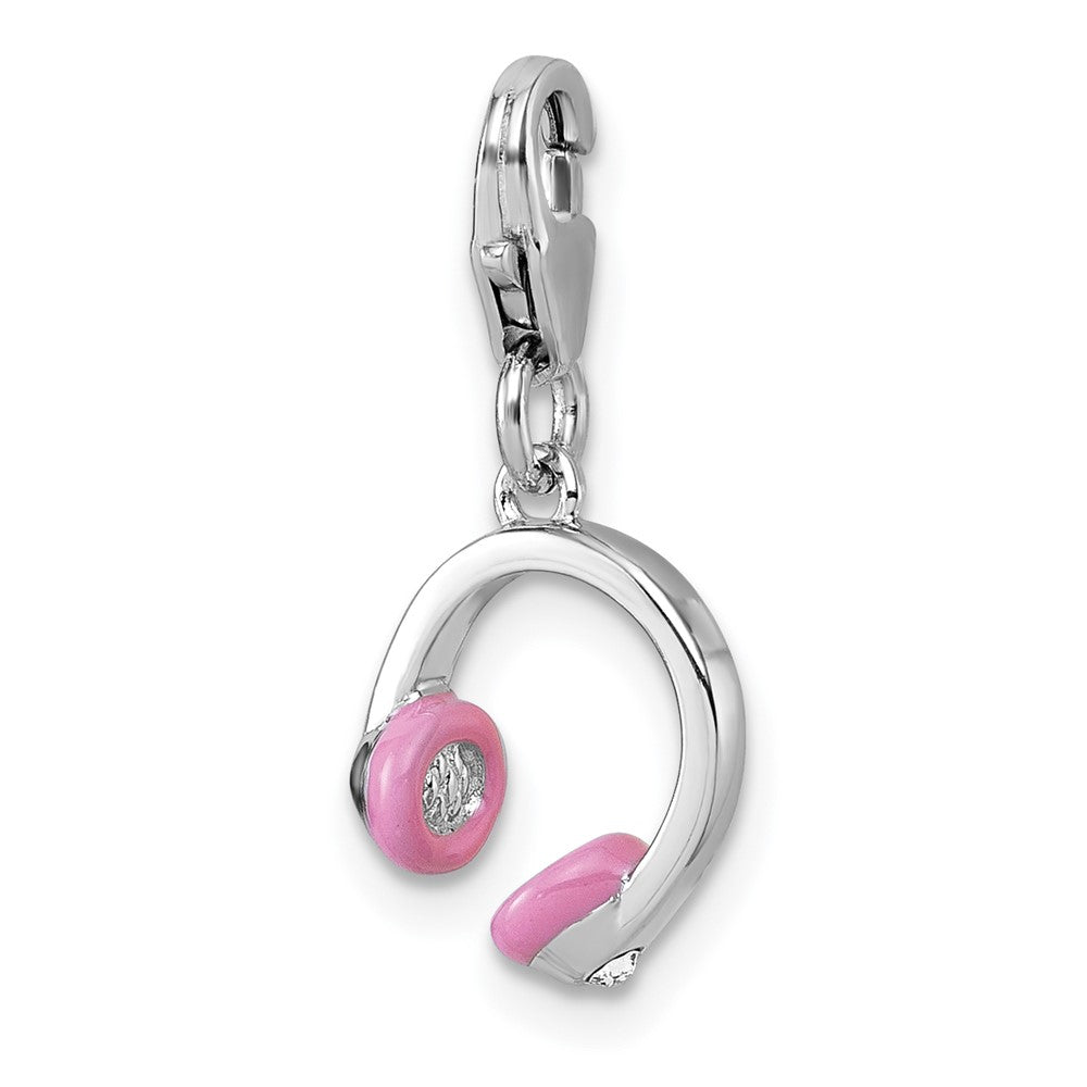 Sterling Silver Amore La Vita Rhodium Plated 3D Enamel W/crystal Headphones Charm