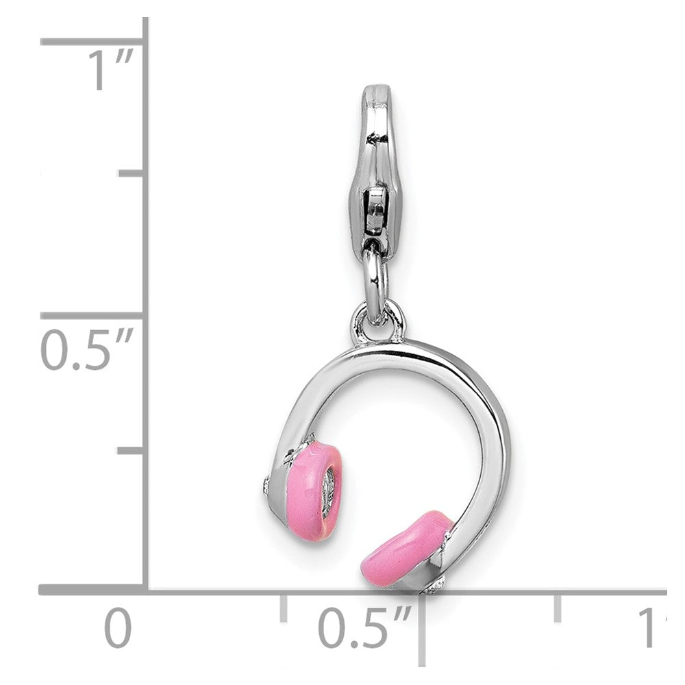 Sterling Silver Amore La Vita Rhodium Plated 3D Enamel W/crystal Headphones Charm