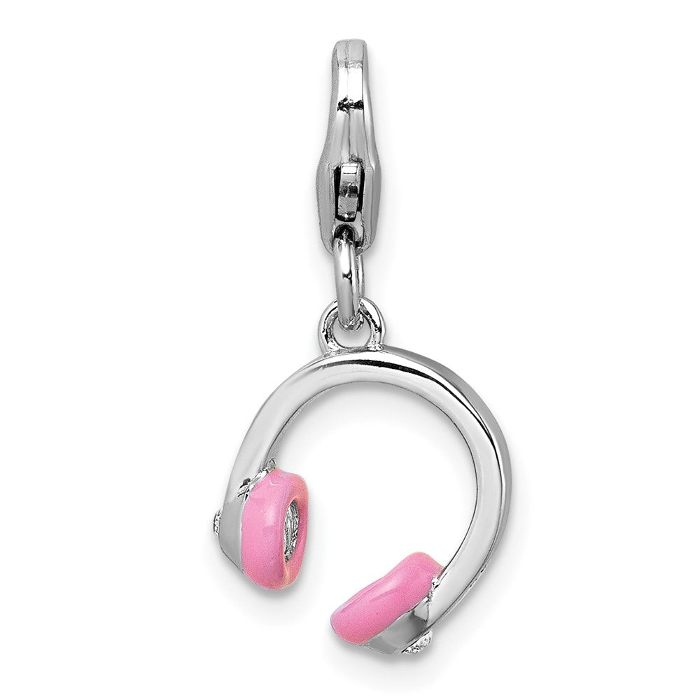 Sterling Silver Amore La Vita Rhodium Plated 3D Enamel W/crystal Headphones Charm