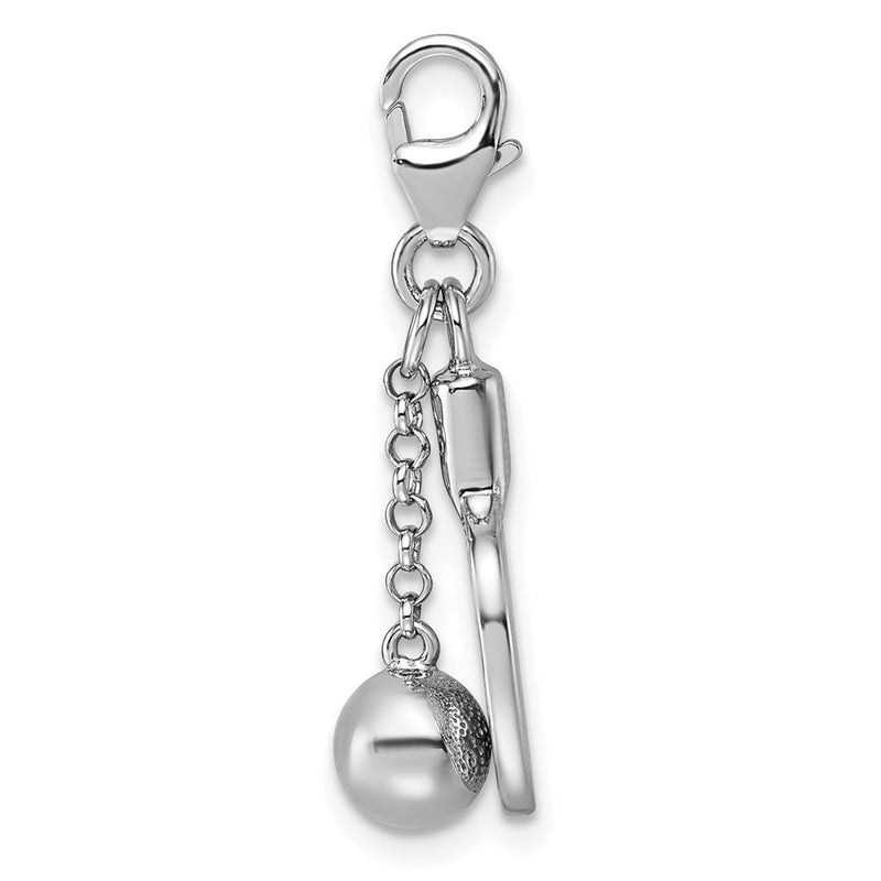 Sterling Silver Amore La Vita Rhodium Plated 3-D Ping Pong Paddle and Ball Charm