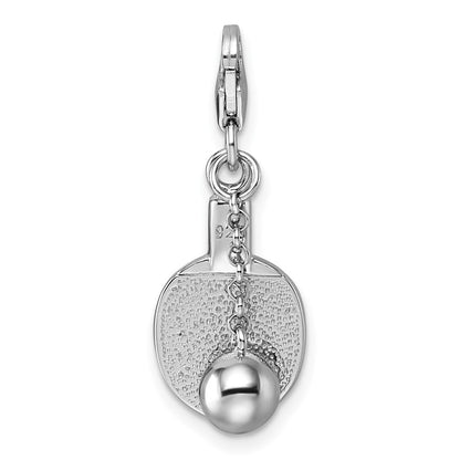 Sterling Silver Amore La Vita Rhodium Plated 3-D Ping Pong Paddle and Ball Charm