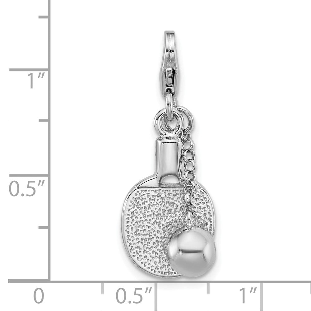 Sterling Silver Amore La Vita Rhodium Plated 3-D Ping Pong Paddle and Ball Charm