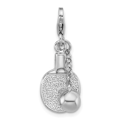 Sterling Silver Amore La Vita Rhodium Plated 3-D Ping Pong Paddle and Ball Charm
