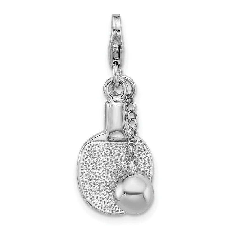 Sterling Silver Amore La Vita Rhodium Plated 3-D Ping Pong Paddle and Ball Charm