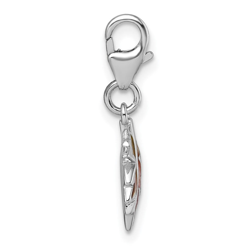 Sterling Silver Amore La Vita Rhodium Plated Orange Enamel Leaf Charm