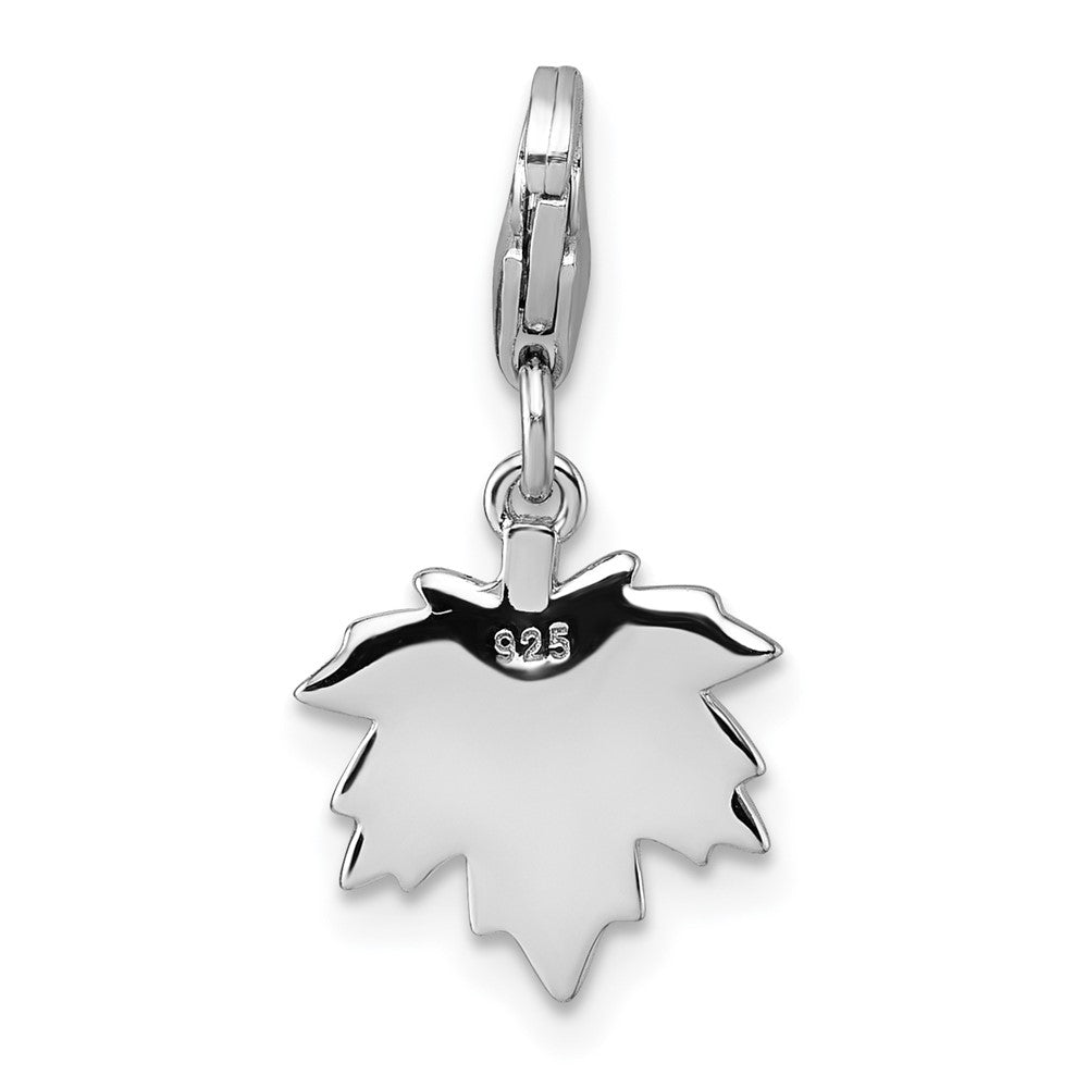 Sterling Silver Amore La Vita Rhodium Plated Orange Enamel Leaf Charm