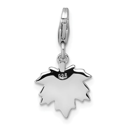 Sterling Silver Amore La Vita Rhodium Plated Orange Enamel Leaf Charm
