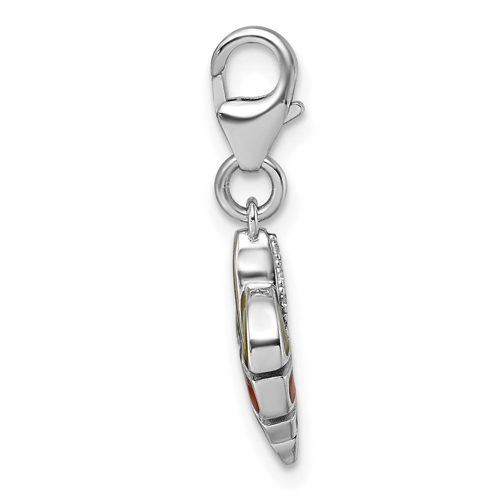 Sterling Silver Amore La Vita Rhodium Plated 3-D Green Orange Enamel CZ Leaf Charm