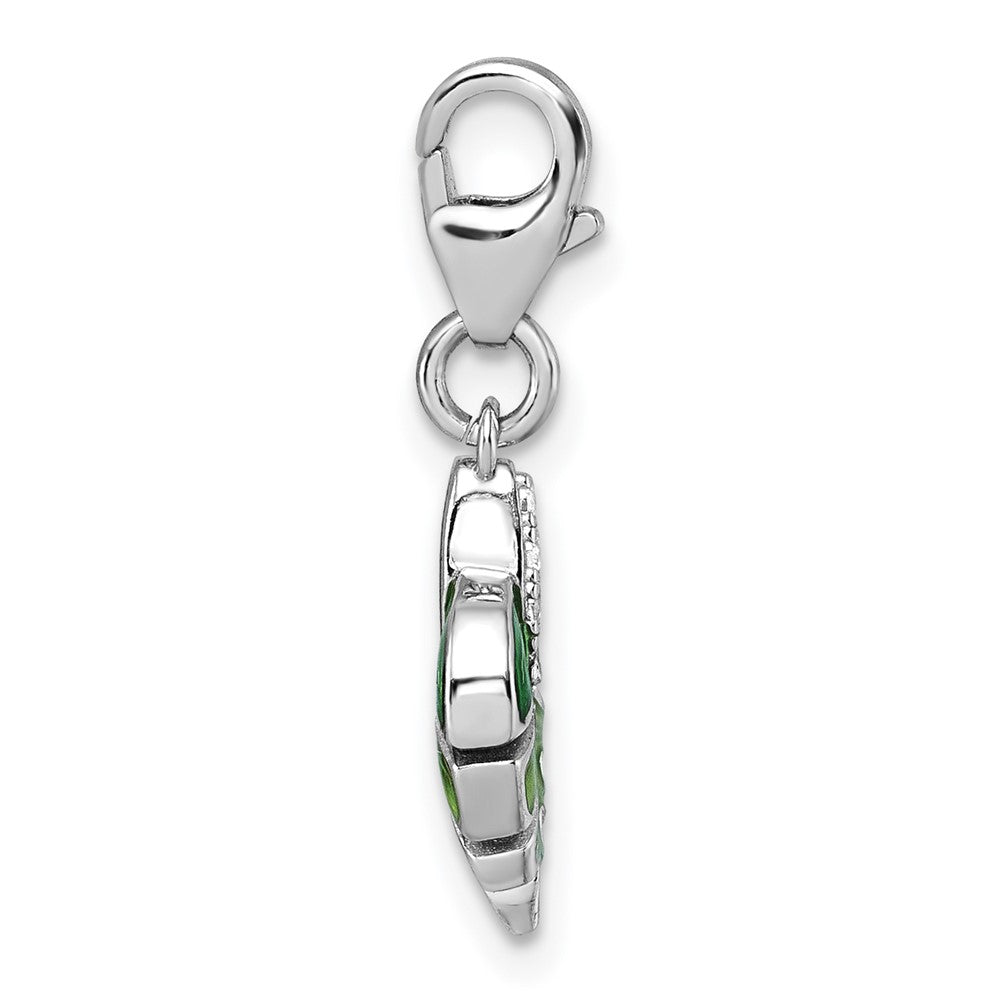 Sterling Silver Amore La Vita Rhodium Plated 3-D Green Enamel CZ Leaf Charm