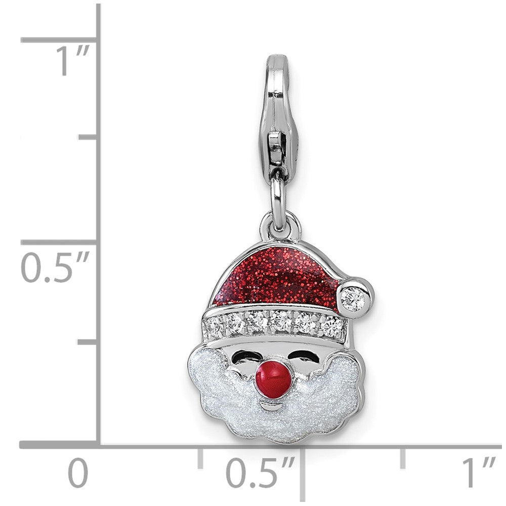 Sterling Silver Amore La Vita Rhodium Plated Glitter Enamel CZ Santa Charm