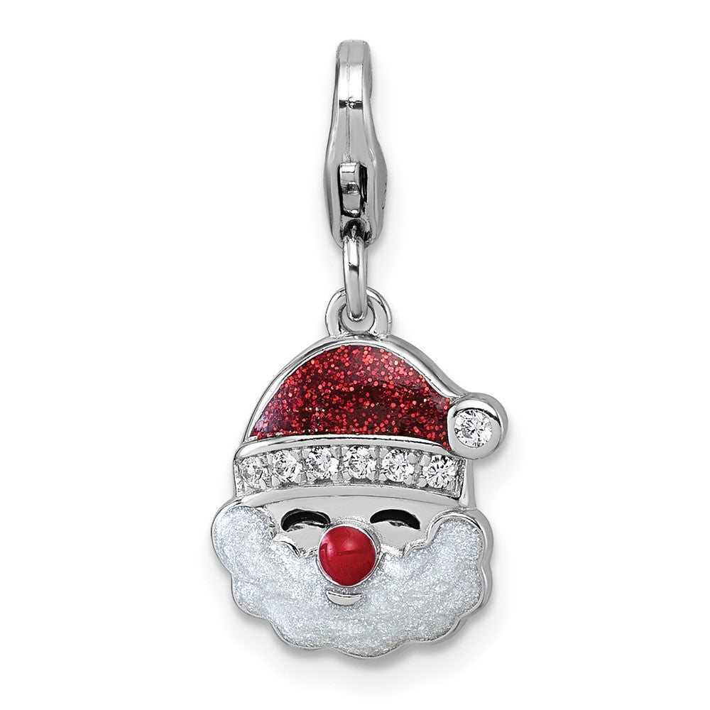 Sterling Silver Amore La Vita Rhodium Plated Glitter Enamel CZ Santa Charm