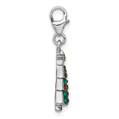 Sterling Silver Amore La Vita Rh-Pl Green Multi Color Crystal Christmas Tree Charm