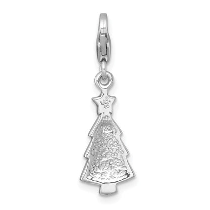 Sterling Silver Amore La Vita Rh-Pl Green Multi Color Crystal Christmas Tree Charm