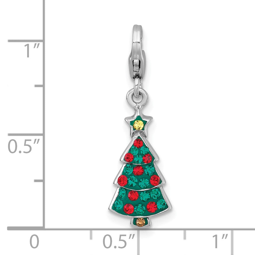 Sterling Silver Amore La Vita Rh-Pl Green Multi Color Crystal Christmas Tree Charm
