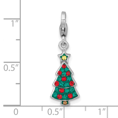 Sterling Silver Amore La Vita Rh-Pl Green Multi Color Crystal Christmas Tree Charm