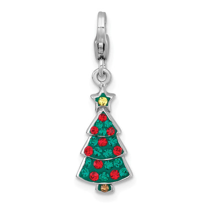 Sterling Silver Amore La Vita Rh-Pl Green Multi Color Crystal Christmas Tree Charm
