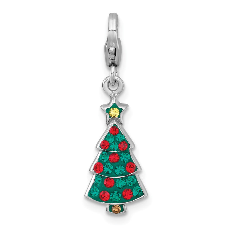 Sterling Silver Amore La Vita Rh-Pl Green Multi Color Crystal Christmas Tree Charm