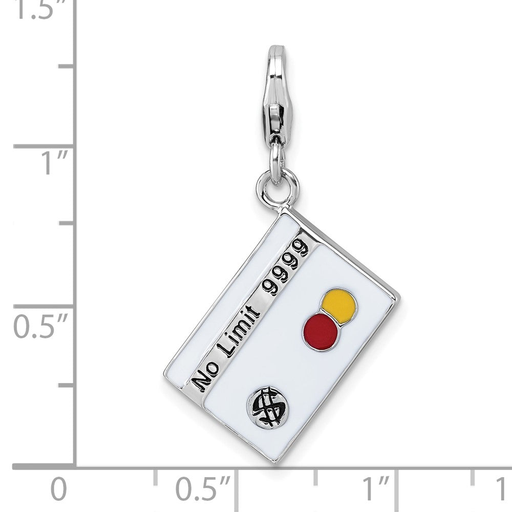 Sterling Silver Amore La Vita Rhodium Plated Enameled No Limit Credit Card Charm