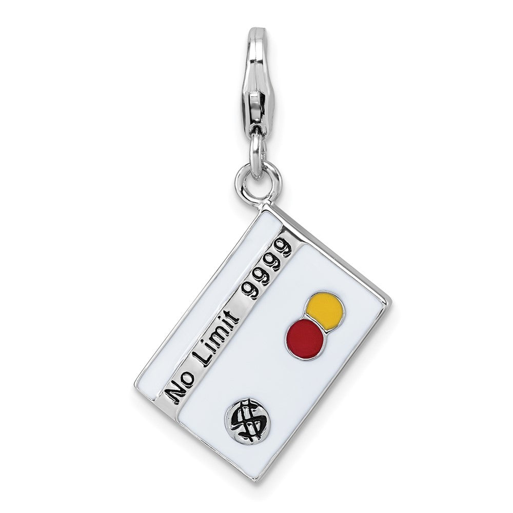 Sterling Silver Amore La Vita Rhodium Plated Enameled No Limit Credit Card Charm