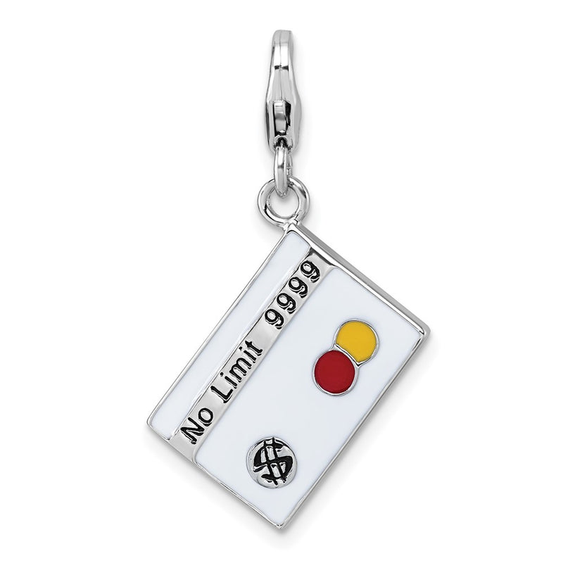 Sterling Silver Amore La Vita Rhodium Plated Enameled No Limit Credit Card Charm