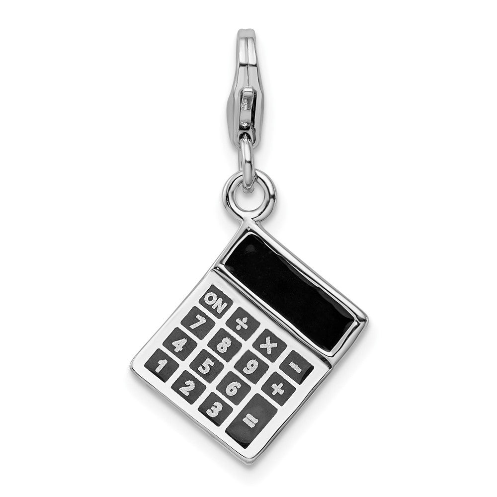 Sterling Silver Amore La Vita Rhodium-Plated Polished 3-D Enameled Calculator Charm With Fancy Lobster Clasp