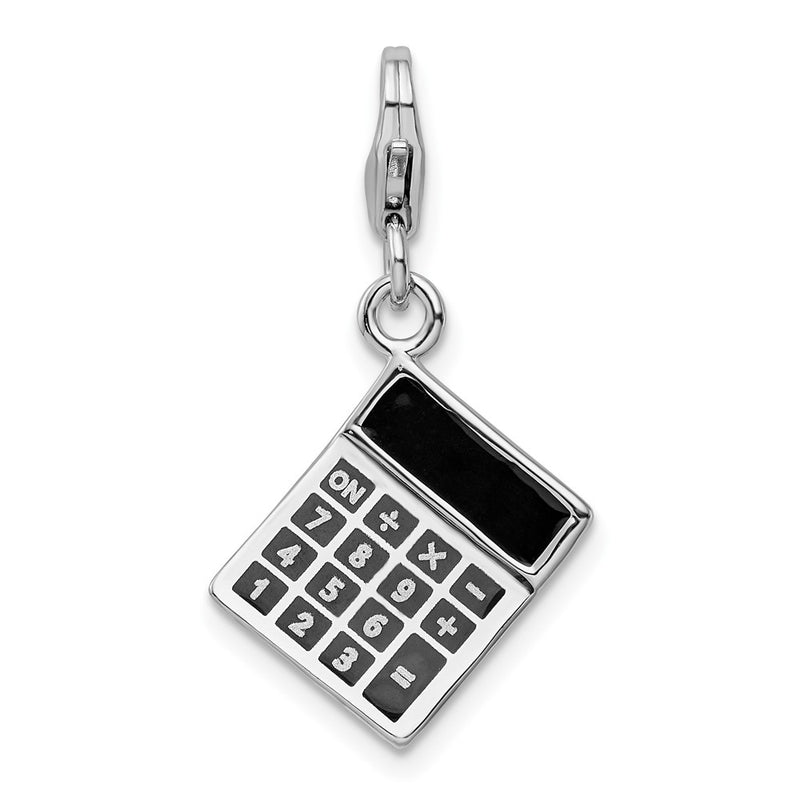 Sterling Silver Amore La Vita Rhodium-Plated Polished 3-D Enameled Calculator Charm With Fancy Lobster Clasp