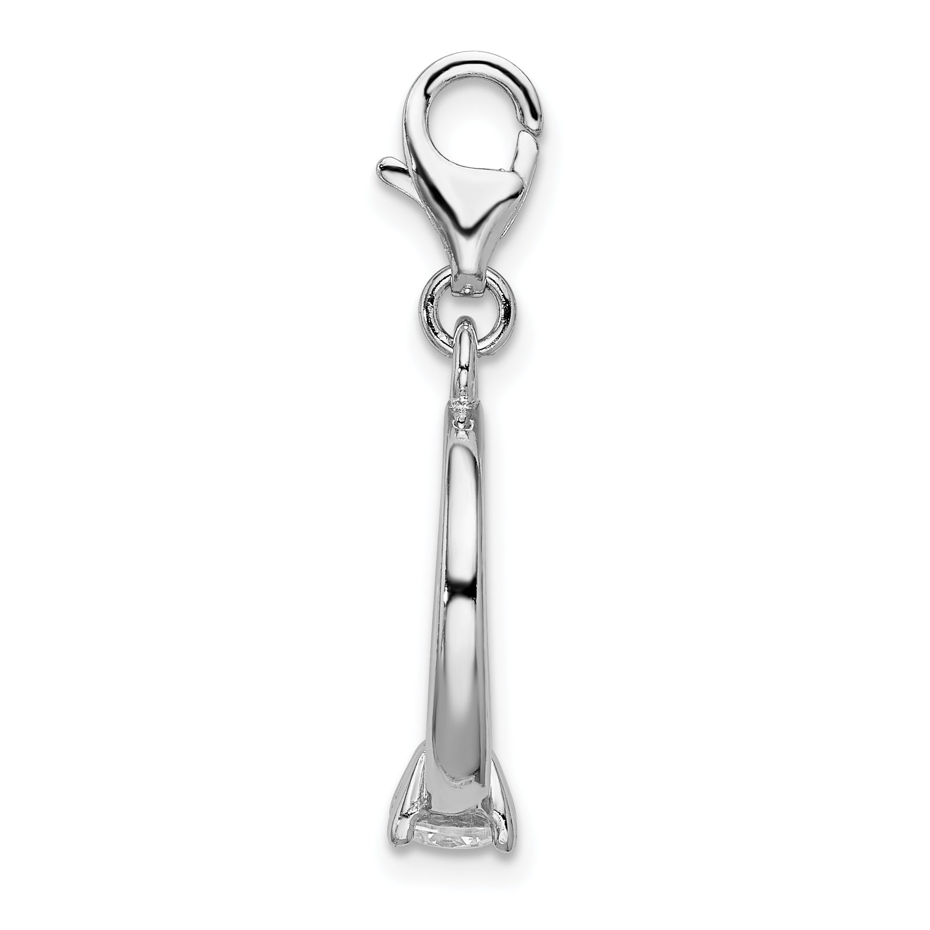 Sterling Silver Amore La Vita Rhodium-Plated Polished 3-D Cz Engagement Ring Charm With Fancy Lobster Clasp
