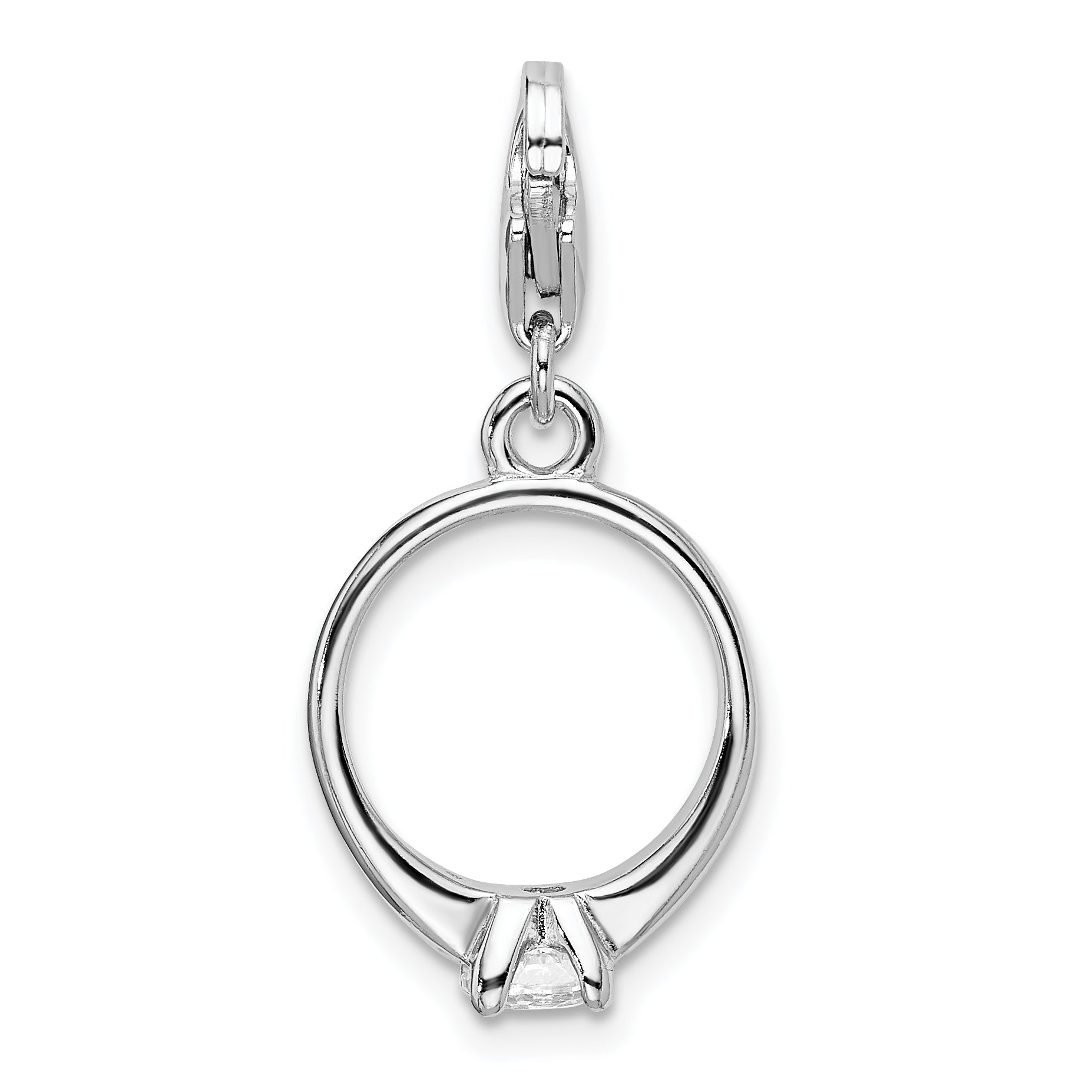 Sterling Silver Amore La Vita Rhodium-Plated Polished 3-D Cz Engagement Ring Charm With Fancy Lobster Clasp