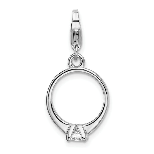 Sterling Silver Amore La Vita Rhodium-Plated Polished 3-D Cz Engagement Ring Charm With Fancy Lobster Clasp