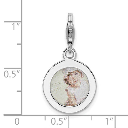 Sterling Silver Amore La Vita Rhodium-Plated Polished Circle Frame Charm With Fancy Lobster Clasp