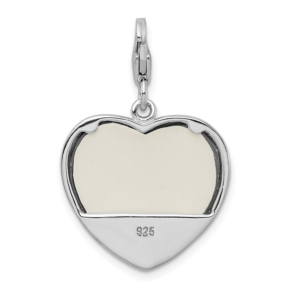Sterling Silver Amore La Vita Rhodium-Plated Polished Blue Enameled Mom Photo Charm With Fancy Lobster Clasp