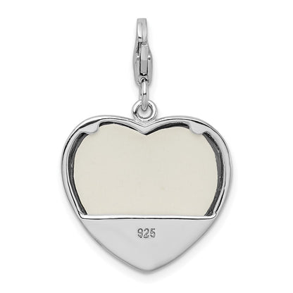 Sterling Silver Amore La Vita Rhodium-Plated Polished Blue Enameled Mom Photo Charm With Fancy Lobster Clasp