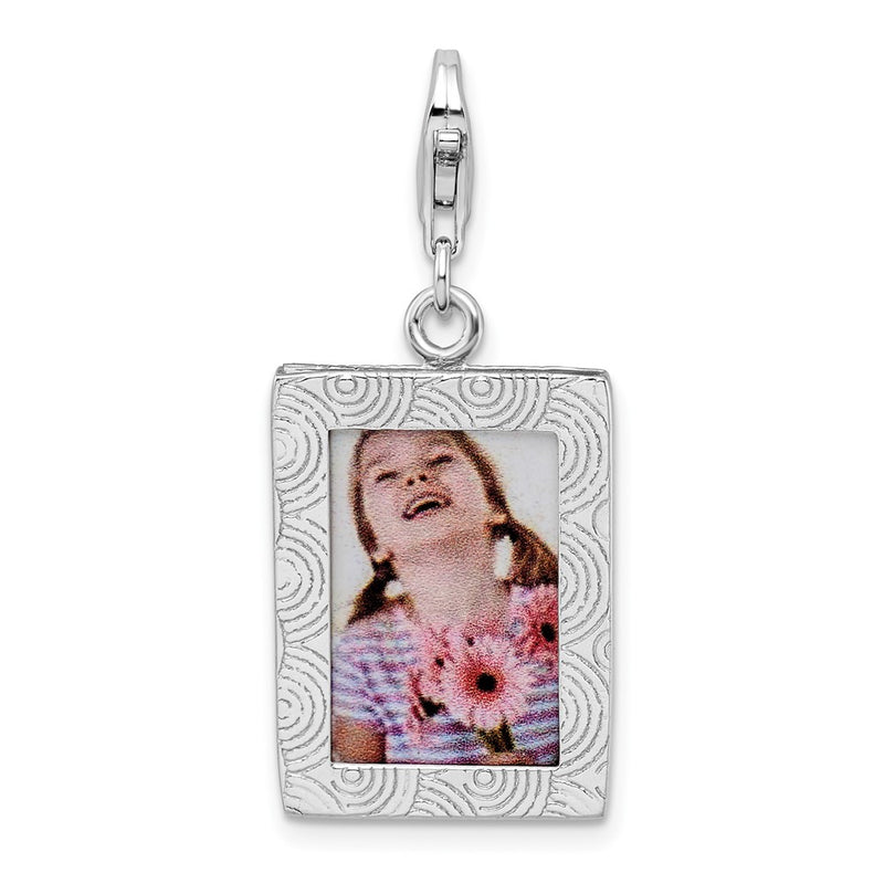 Sterling Silver Amore La Vita Rhodium-Plated Polished Picture Frame Charm With Fancy Lobster Clasp