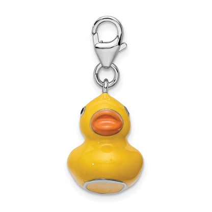 Sterling Silver Amore La Vita Rhodium-Plated Polished 3-D Enameled Duck Charm With Fancy Lobster Clasp