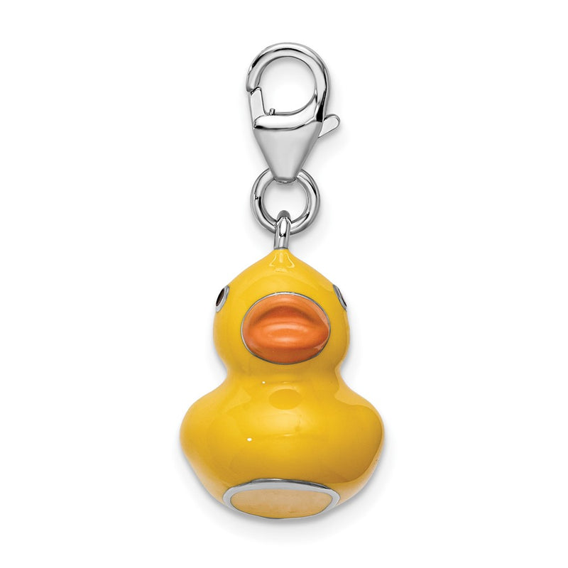Sterling Silver Amore La Vita Rhodium-Plated Polished 3-D Enameled Duck Charm With Fancy Lobster Clasp