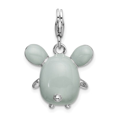 Sterling Silver Amore La Vita Rhodium-Plated Polished 3-D Enameled Grey Mouse Charm With Fancy Lobster Clasp