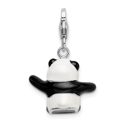 Sterling Silver Amore La Vita Rhodium-Plated Polished 3-D Enameled Panda Charm With Fancy Lobster Clasp