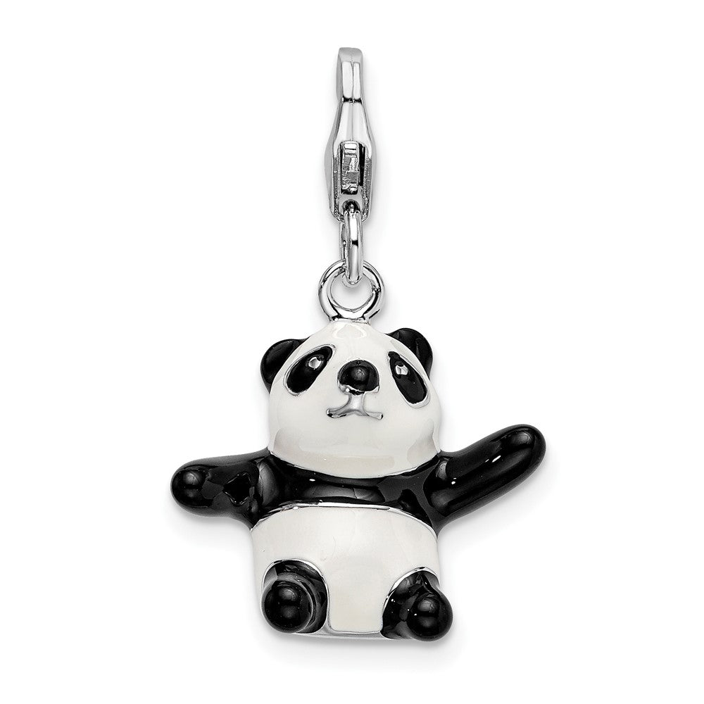 Sterling Silver Amore La Vita Rhodium-Plated Polished 3-D Enameled Panda Charm With Fancy Lobster Clasp